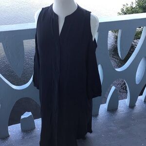 Acrobat NWT Cut-out Shoulder Long Sleeve 100% Silk Hi Lo Button-up V-neck Dress